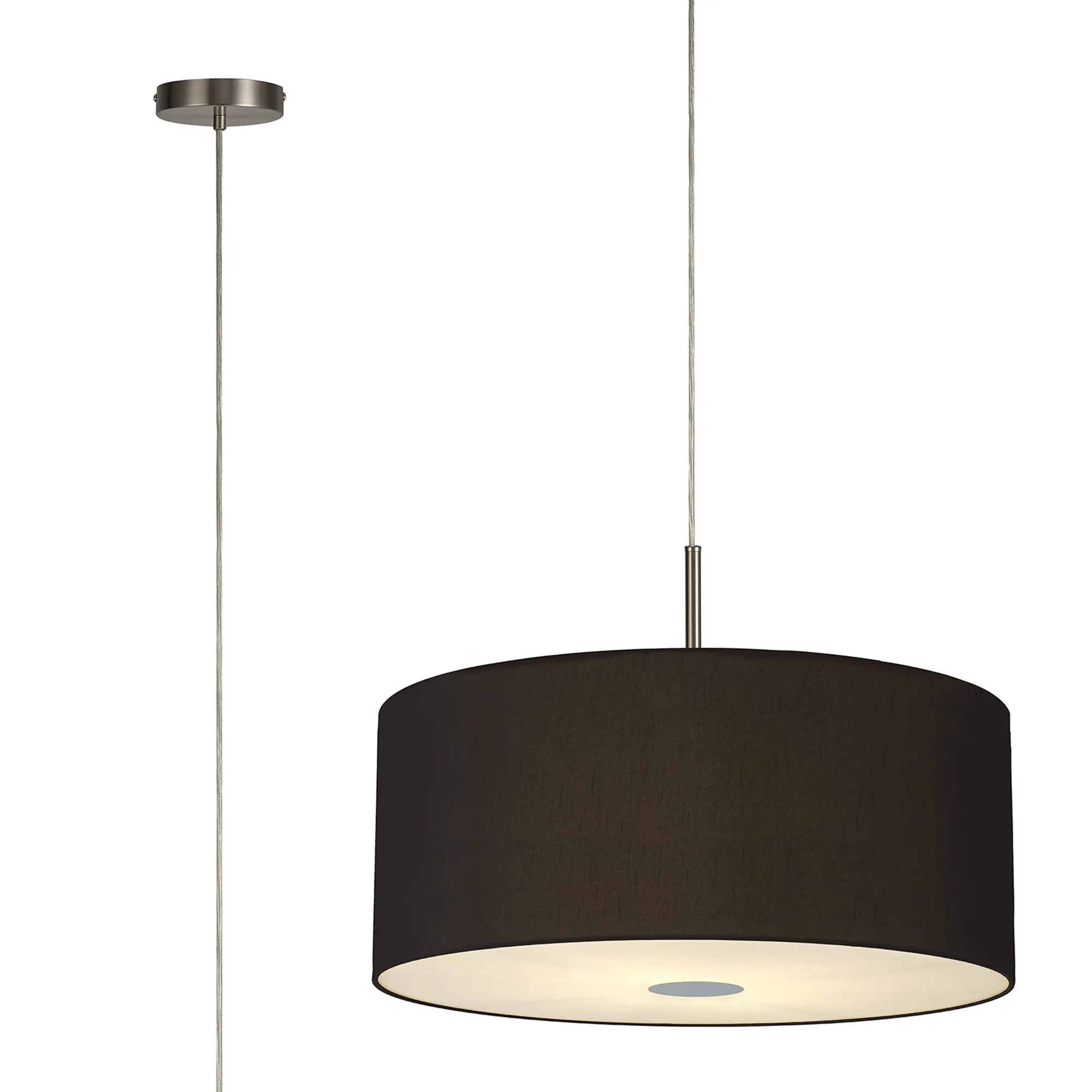 DK0549  Baymont 60cm 5 Light Pendant Satin Nickel, Midnight Black/Green Olive, Frosted Diffuser